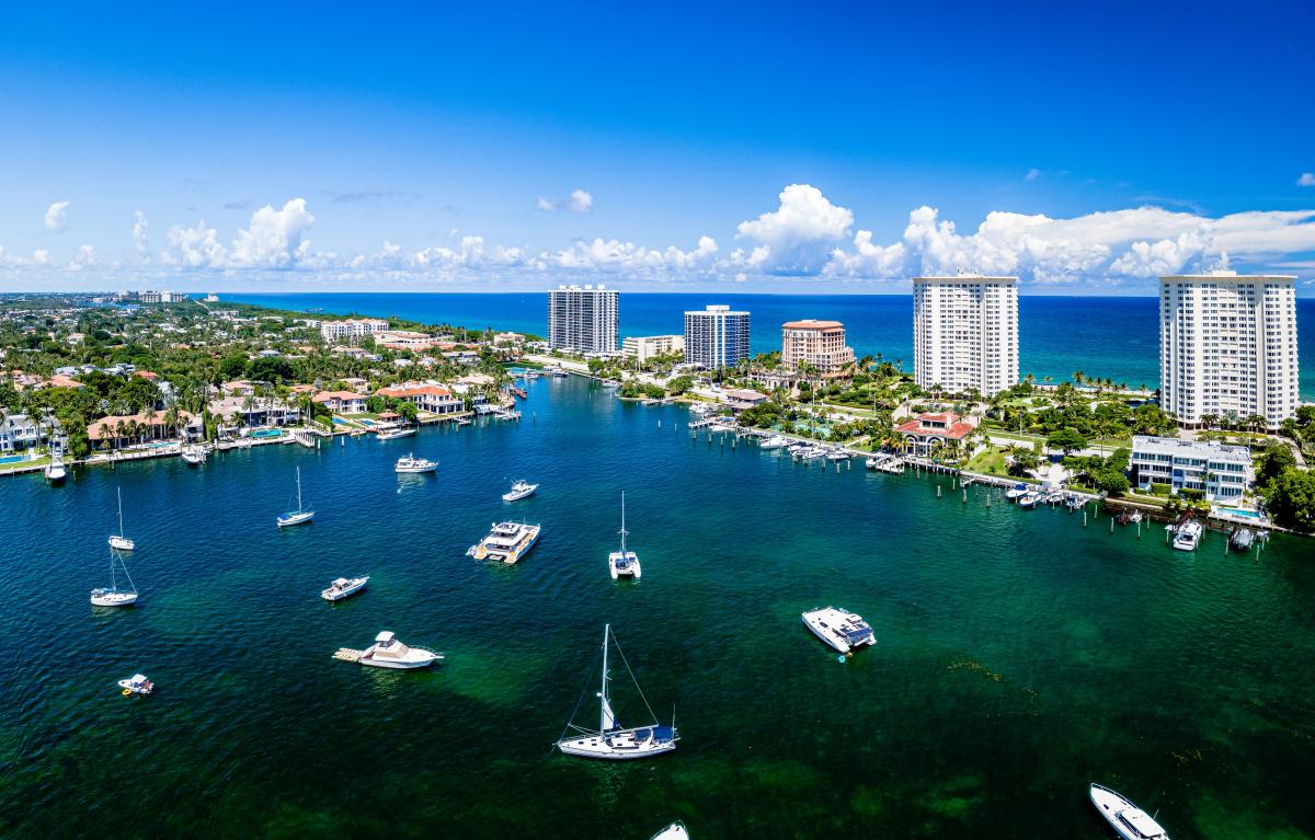Boca Raton Marina with Luxury Boats and Waterfront Condos