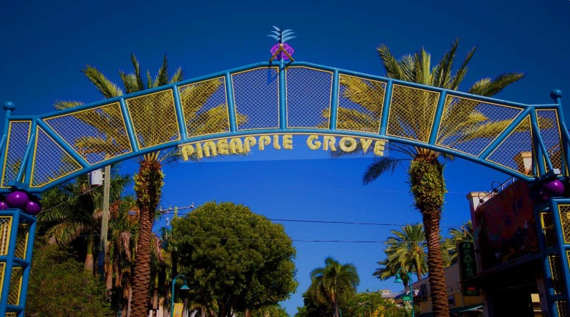 Pineapple Grove Sign at Evening