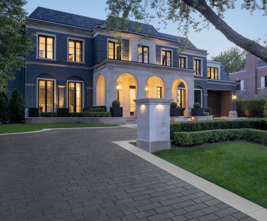 Dark Pavers with Light Border Driveway