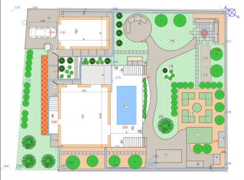 Detailed hardscape design blueprint showing professional site planning and paver layout specifications