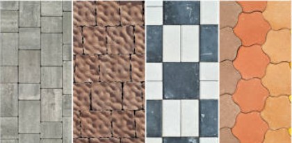Professional paver design layouts showing various patterns and color combinations for hardscape installations