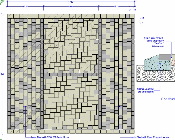 Professional paver design planning with detailed layout and measurements for hardscape installation