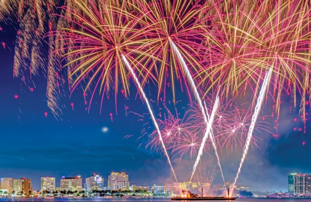 Spectacular fireworks display over North Palm Beach waterfront