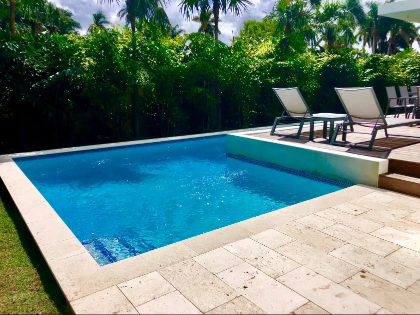 Square Pool with Travertine Deck - Clean Modern Lines