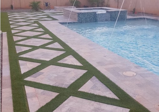 Creative Pool Deck with Geometric Grass Pattern - Artistic Design
