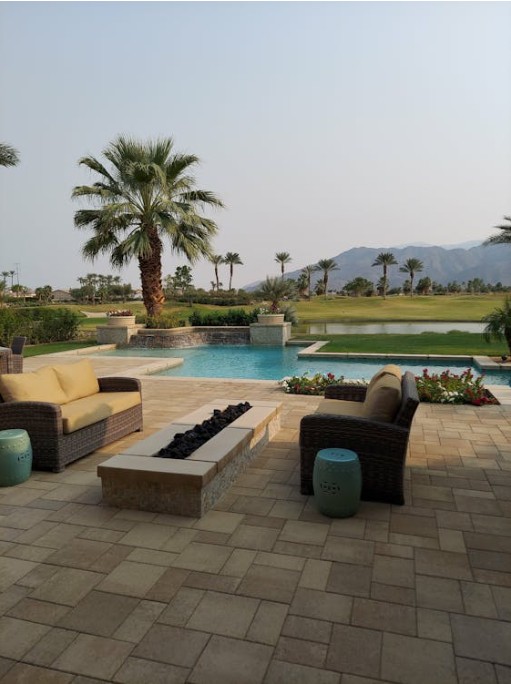 Desert Style Pool Deck with Fire Feature - Luxury Installation